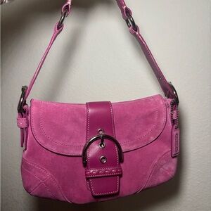 Vintage Coach Pink Suede/Leather Shoulder Bag